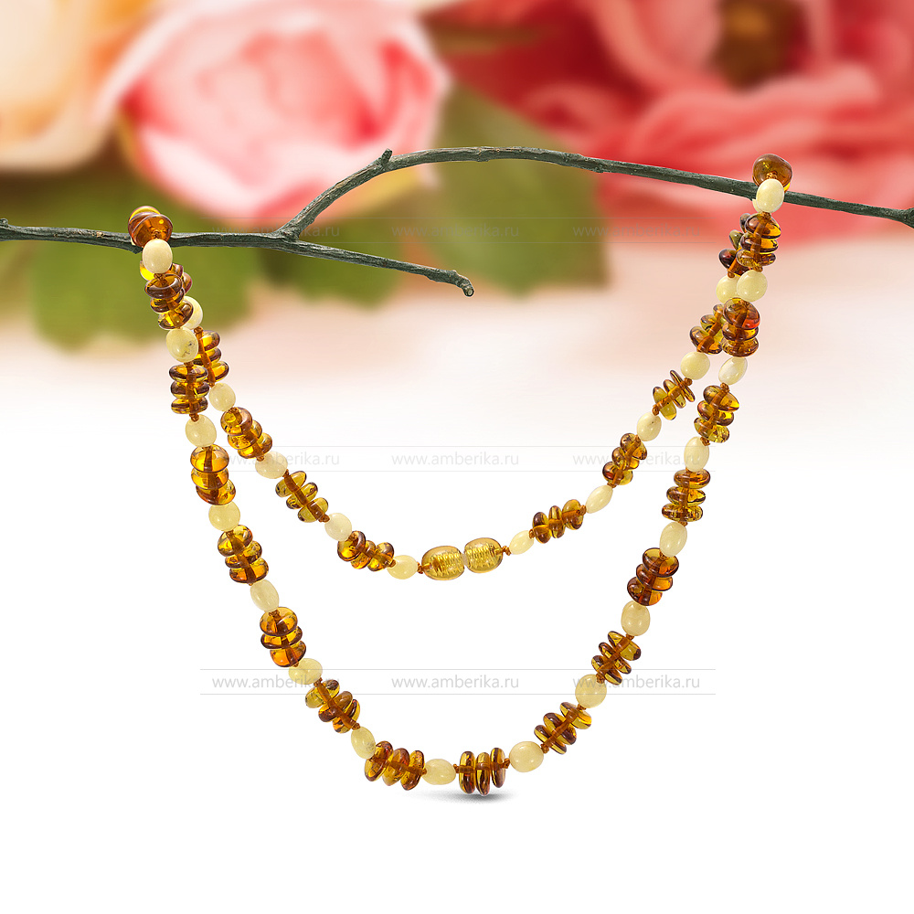 Бусы из натурального балтийского янтаря цвета "микс", артикул 2280