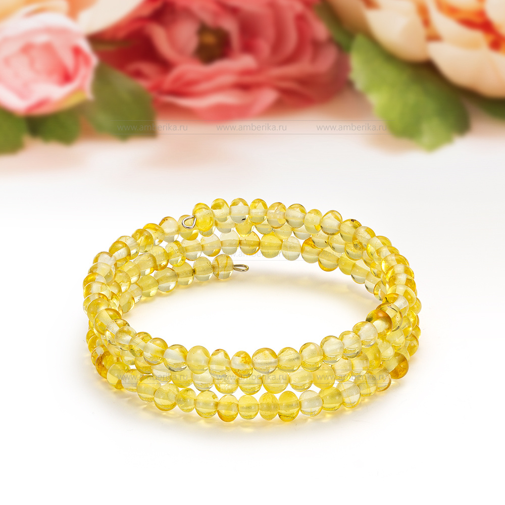 Браслет классический из природного лимонного Балтийского янтаря, артикул 2064