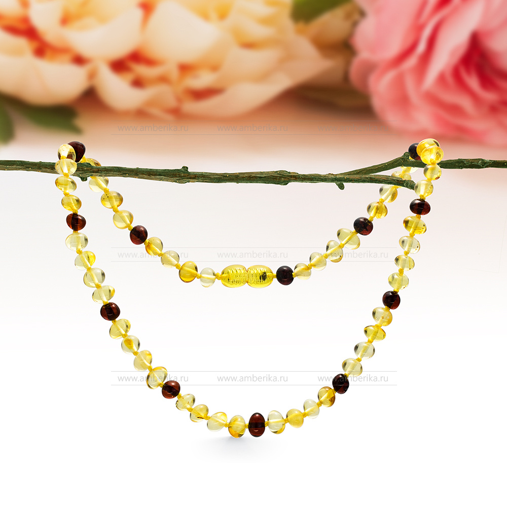 Детское ожерелье "микс" из натурального балтийского янтаря, артикул 12680