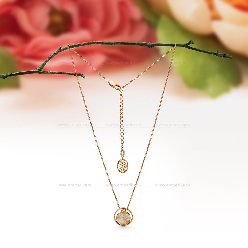 Колье из серебра 925 пробы с императорским природным балтийским янтарем, артикул 12617