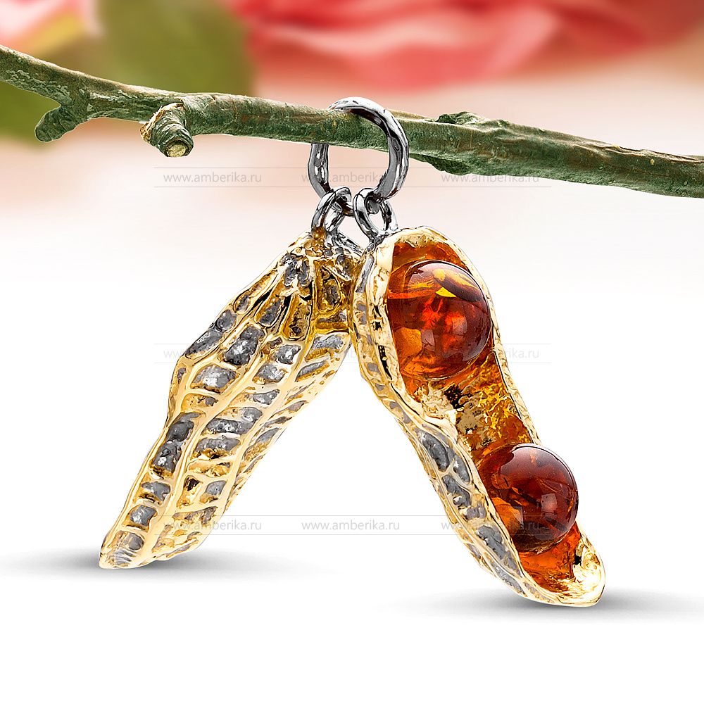 Кулон из серебра с коньячным балтийским янтарем, артикул 11954