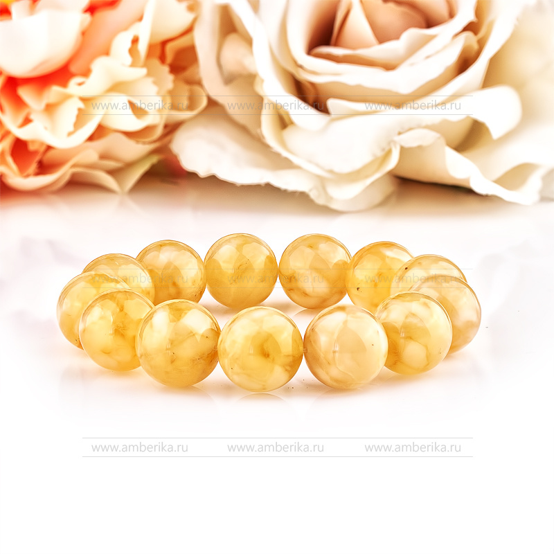 Браслет классический из лимонного природного Балтийского янтаря, артикул 10918
