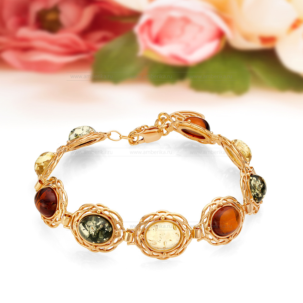 Браслет из натурального балтийского янтаря в серебре, артикул 12121