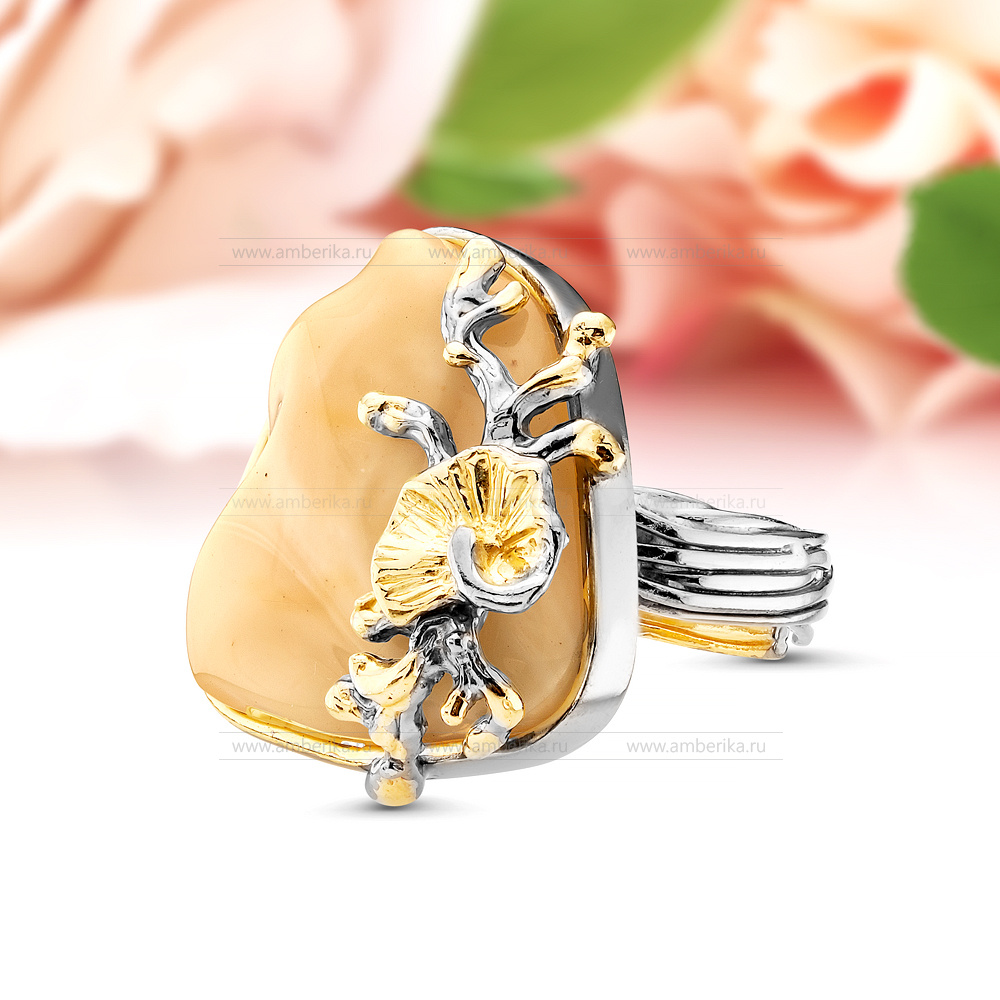 Кольцо из серебра 925 пробы с природным балтийским янтарем, артикул 11078