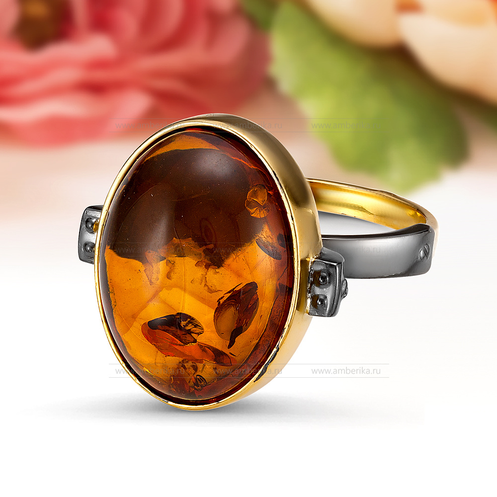 Кольцо из серебра 925 пробы с коньячным балтийским янтарем, артикул 12072