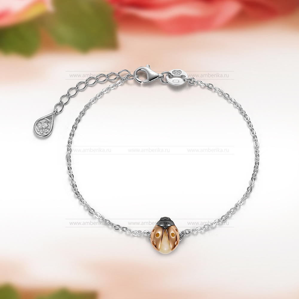 Браслет из серебра 925 пробы с лимонным природным балтийским янтарем, артикул 11287