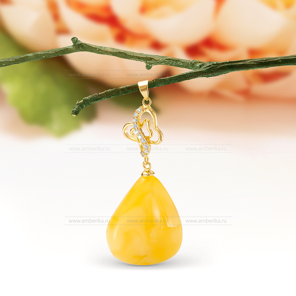 Кулон "Батерфляй" из серебра с балтийским янтарем, артикул 11878