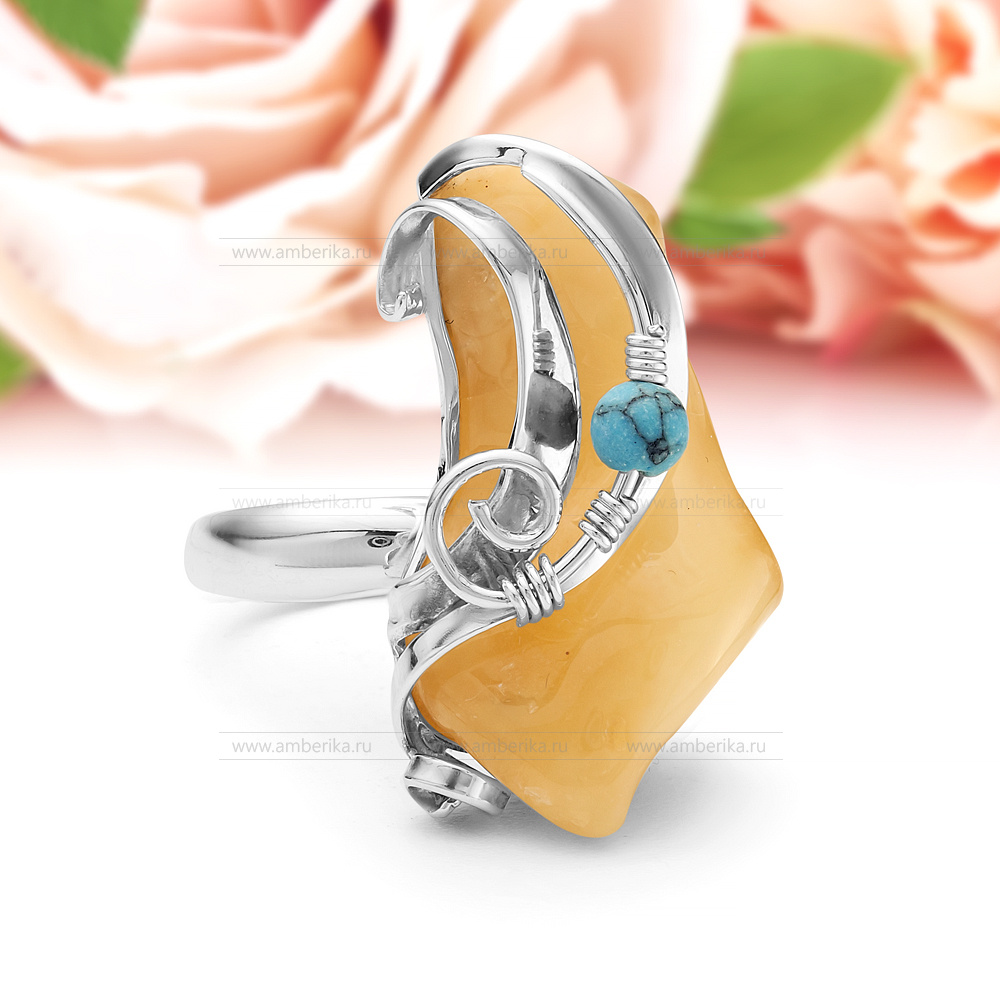 Кольцо из серебра 925 пробы с лимонным балтийским янтарем, артикул 11145