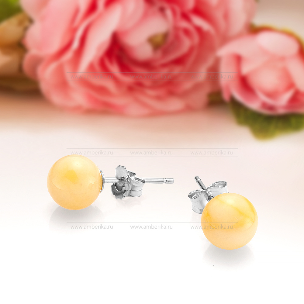 Пусеты из серебра 925 пробы, украшенные природным балтийским янтарем, артикул 11502