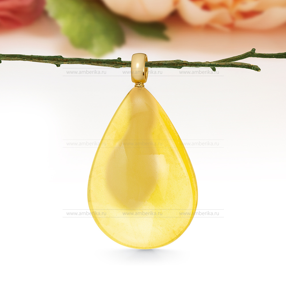 Кулон из золота 585 пробы, украшенный золотистым балтийским янтарем, артикул 10989