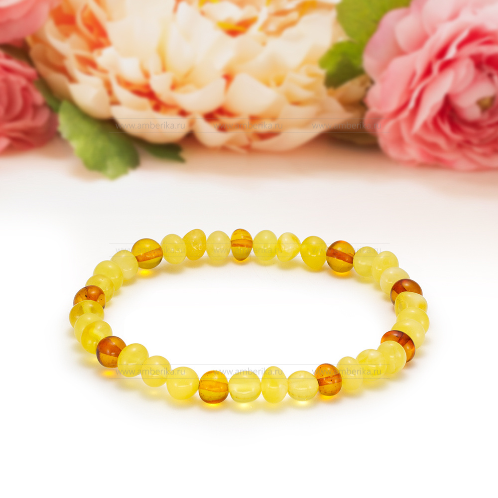 Браслет классический из природного Балтийского янтаря "микс", артикул 10919
