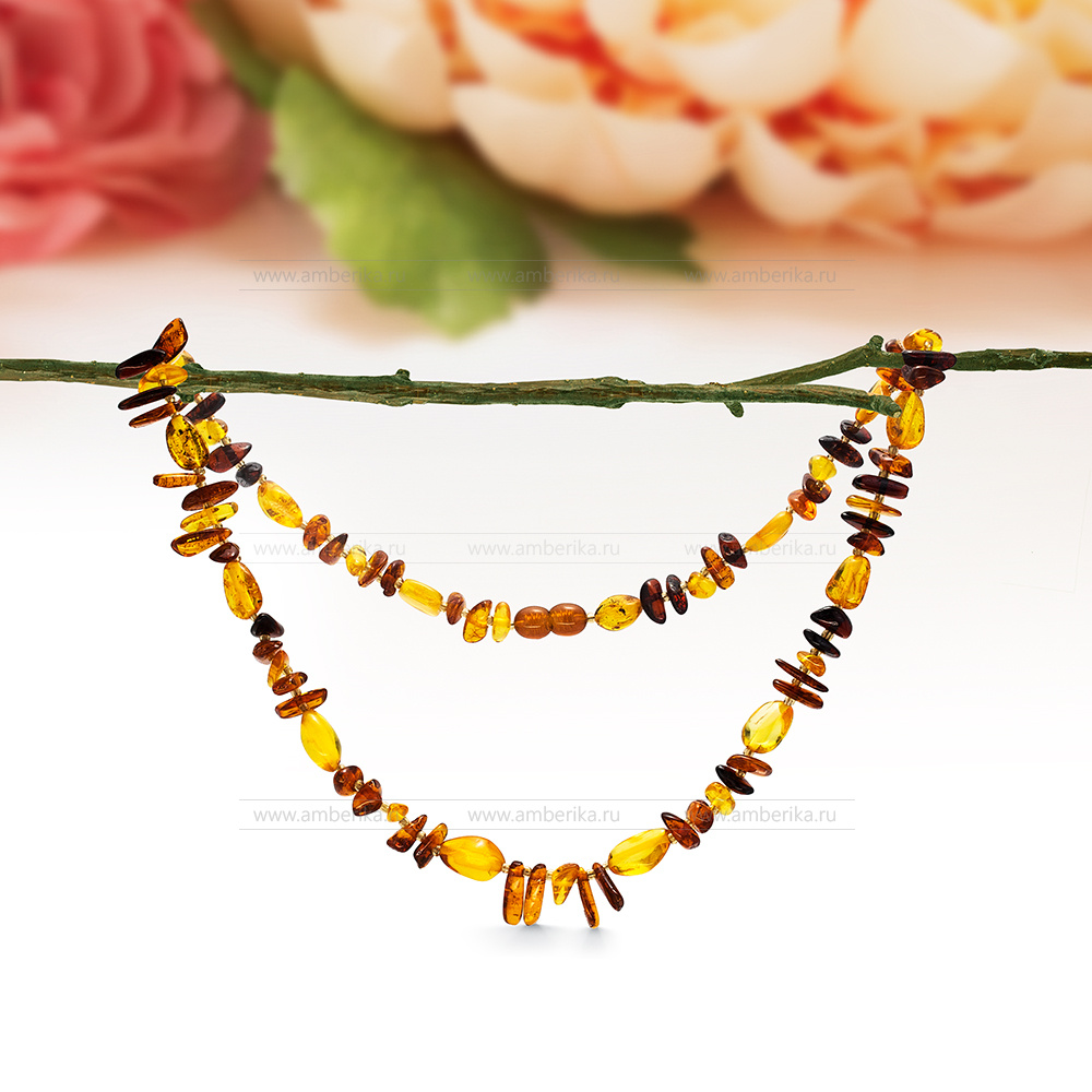 Ожерелье "микс" из натурального балтийского янтаря, артикул 12693