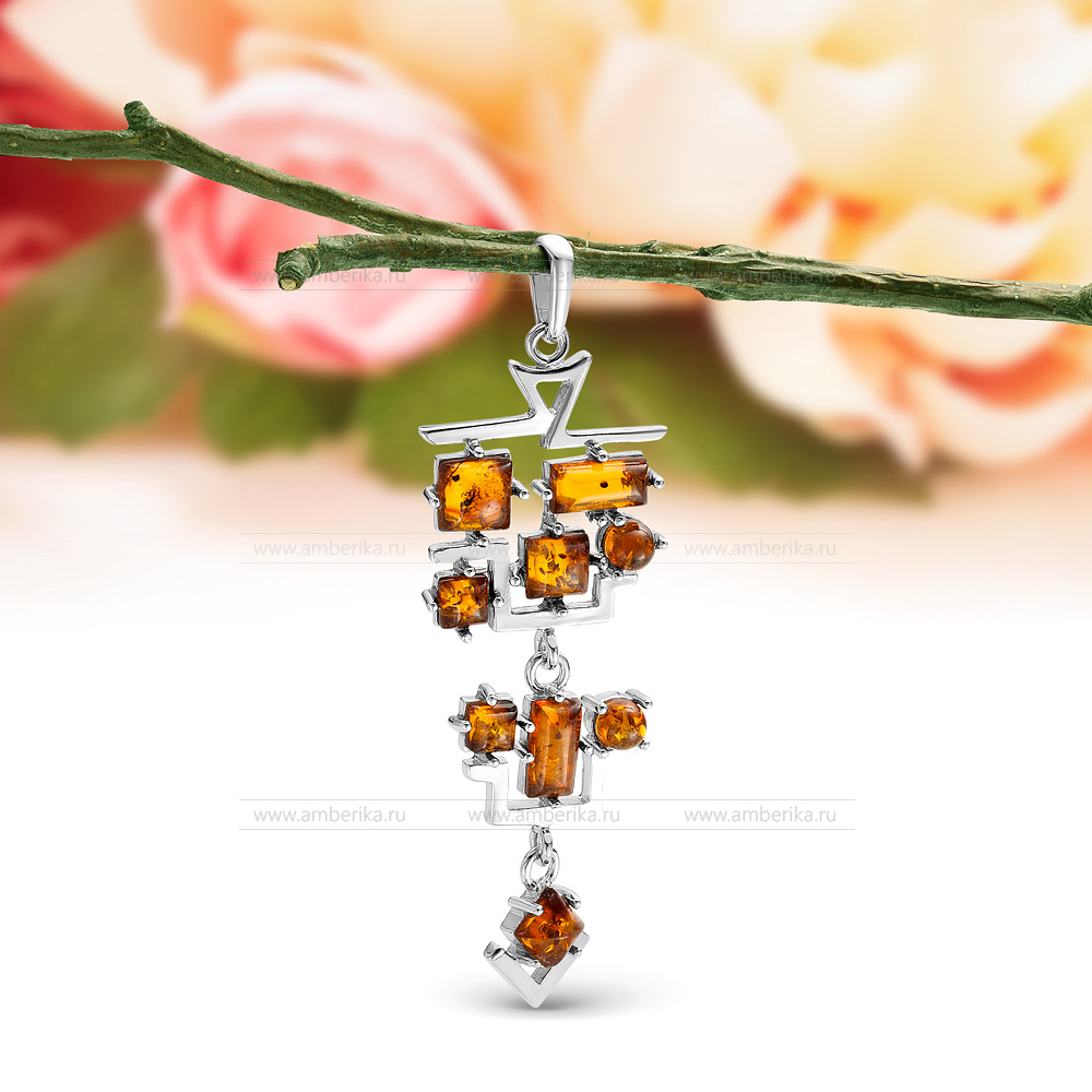 Кулон "Геометрия" из серебра с балтийским янтарем. Артикул 11663, артикул 11663
