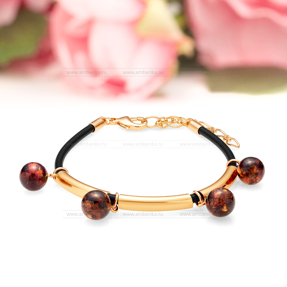 Браслет из сплава с природным коньячным балтийским янтарем, артикул 11277