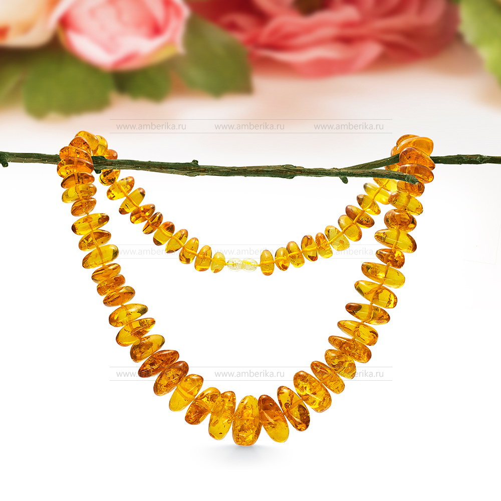 Ожерелье из золотистого природного балтийского янтаря, артикул 12658