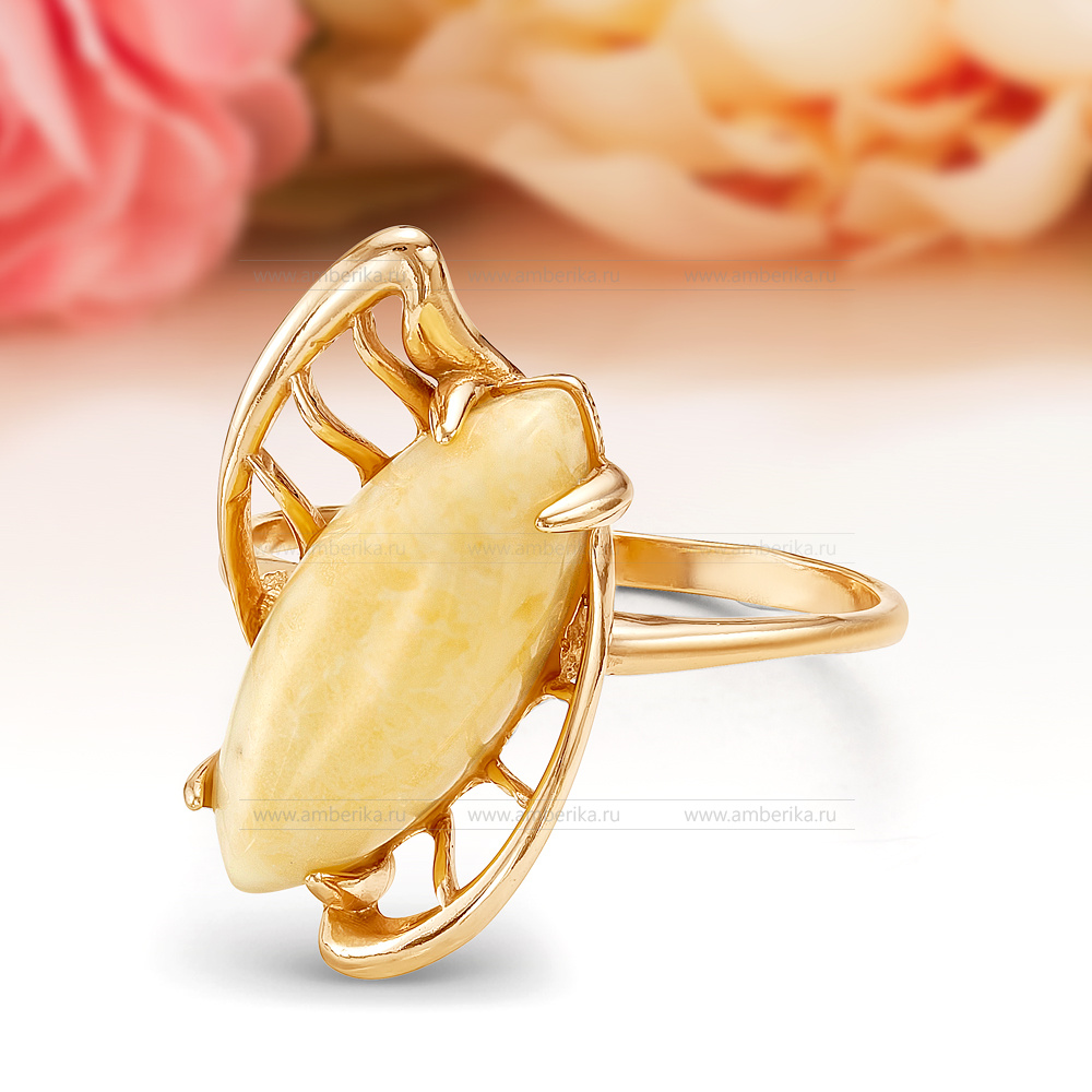 Кольцо из серебра 925 пробы с лимонным балтийским янтарем, артикул 11157