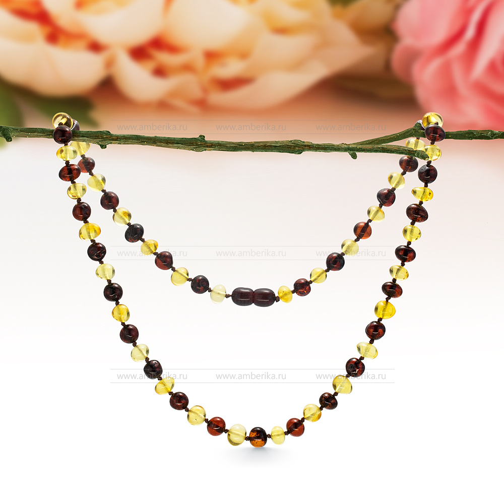Ожерелье "микс" из натурального балтийского янтаря, артикул 12696