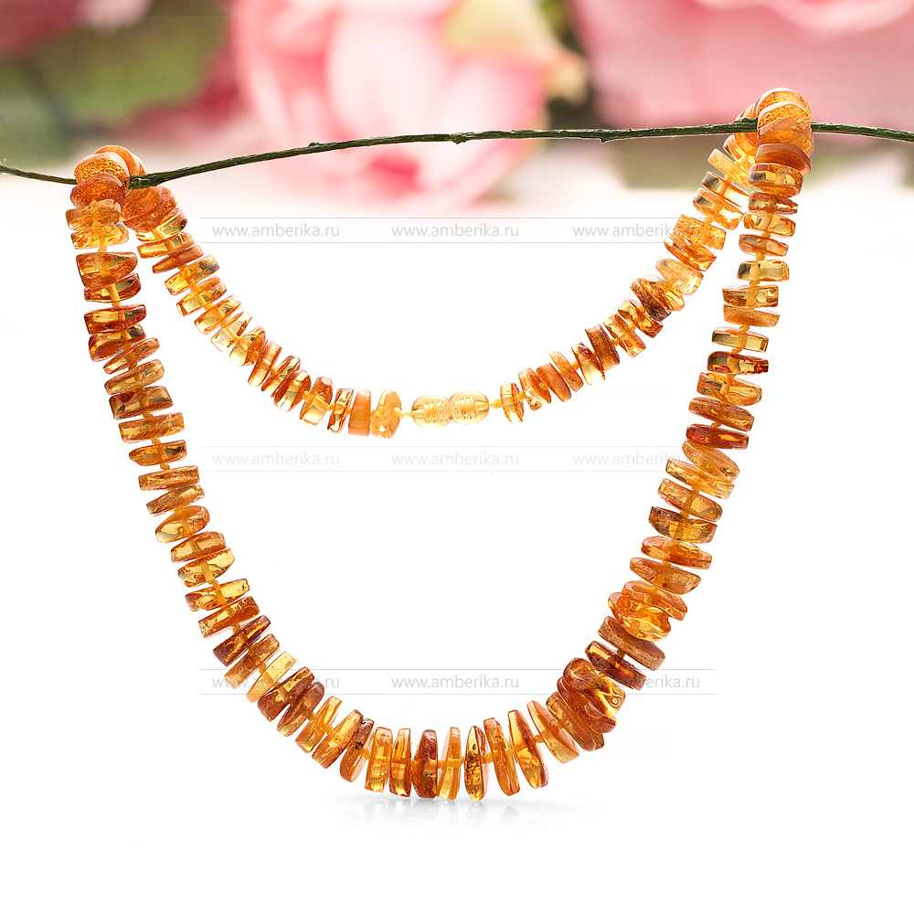 Ожерелье из натурального коньячного балтийского янтаря, артикул 2262