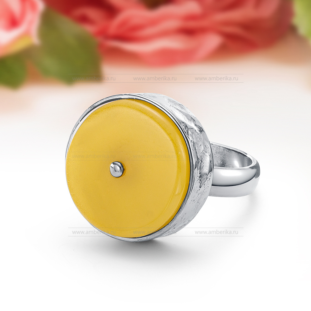 Кольцо из серебра 925 пробы с лимонным природным балтийским янтарем, артикул 12591