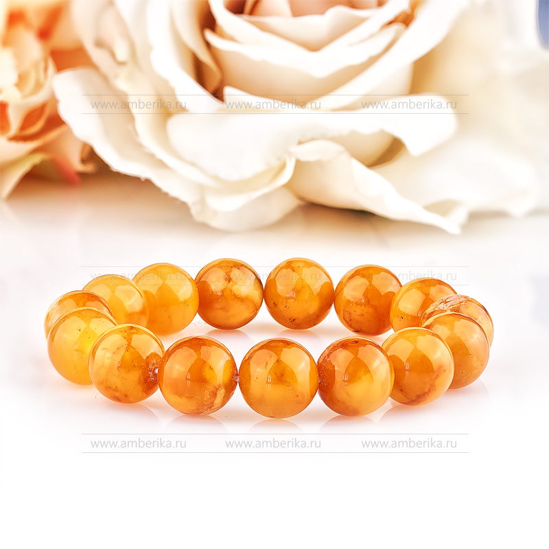 Браслет классический из лимонного природного балтийского янтаря, артикул 10954