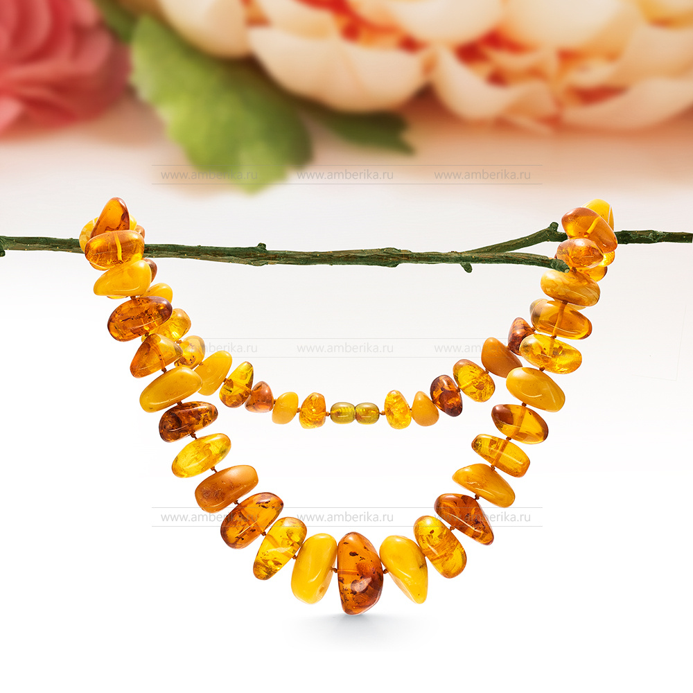 Ожерелье из натурального балтийского янтаря "микс", артикул 10957