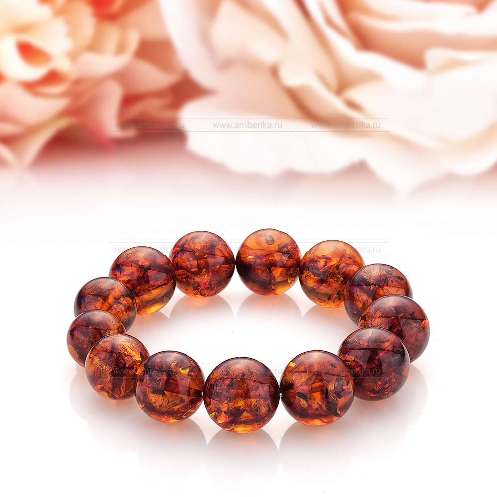 Браслет классический из коньячного природного балтийского янтаря, артикул 12261