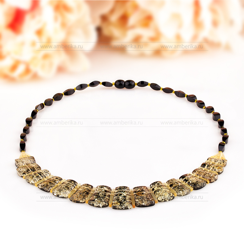 Ожерелье из зеленого балтийского природного янтаря, артикул 2155