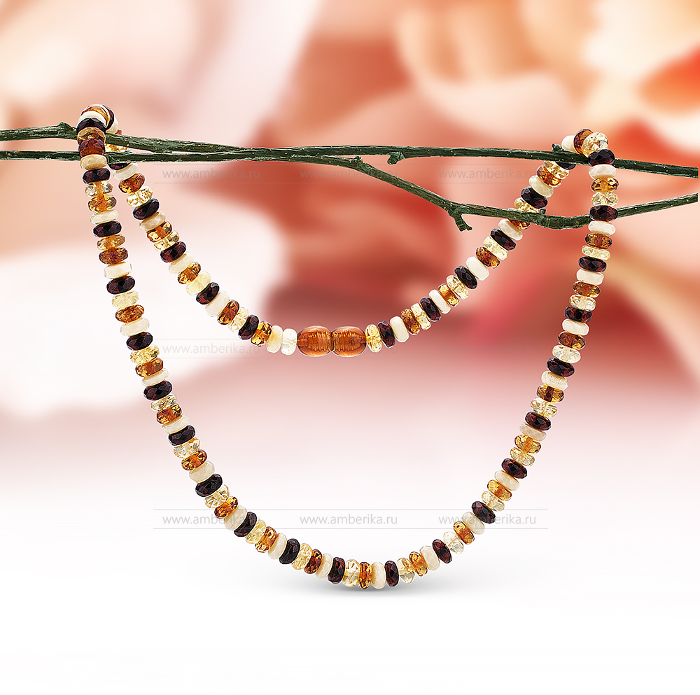 Ожерелье "микс" из натурального балтийского янтаря, артикул 10962