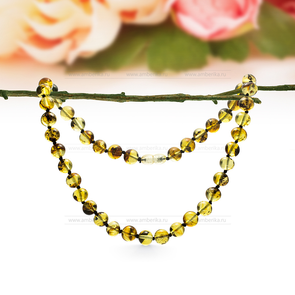 Ожерелье из оливкового натурального балтийского янтаря, артикул 12712
