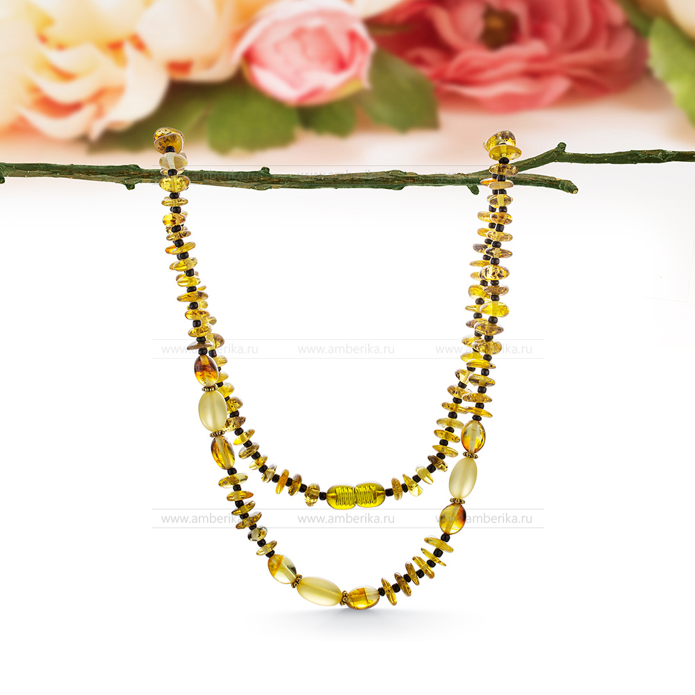 Ожерелье из золотистого балтийского природного янтаря, артикул 2146