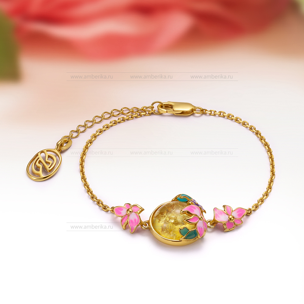 Браслет из золотистого природного балтийского янтаря в серебре 925 пробы, артикул 12111