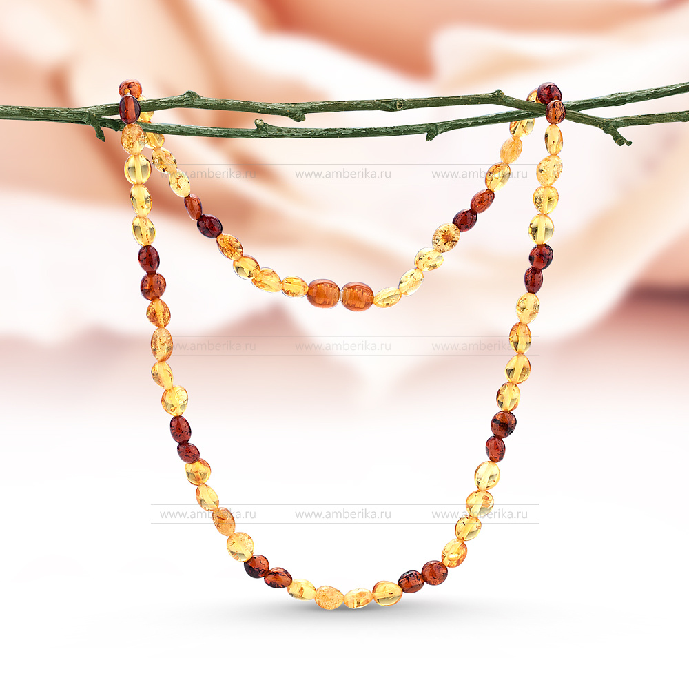 Ожерелье из натурального балтийского янтаря цвета "микс", артикул 2239