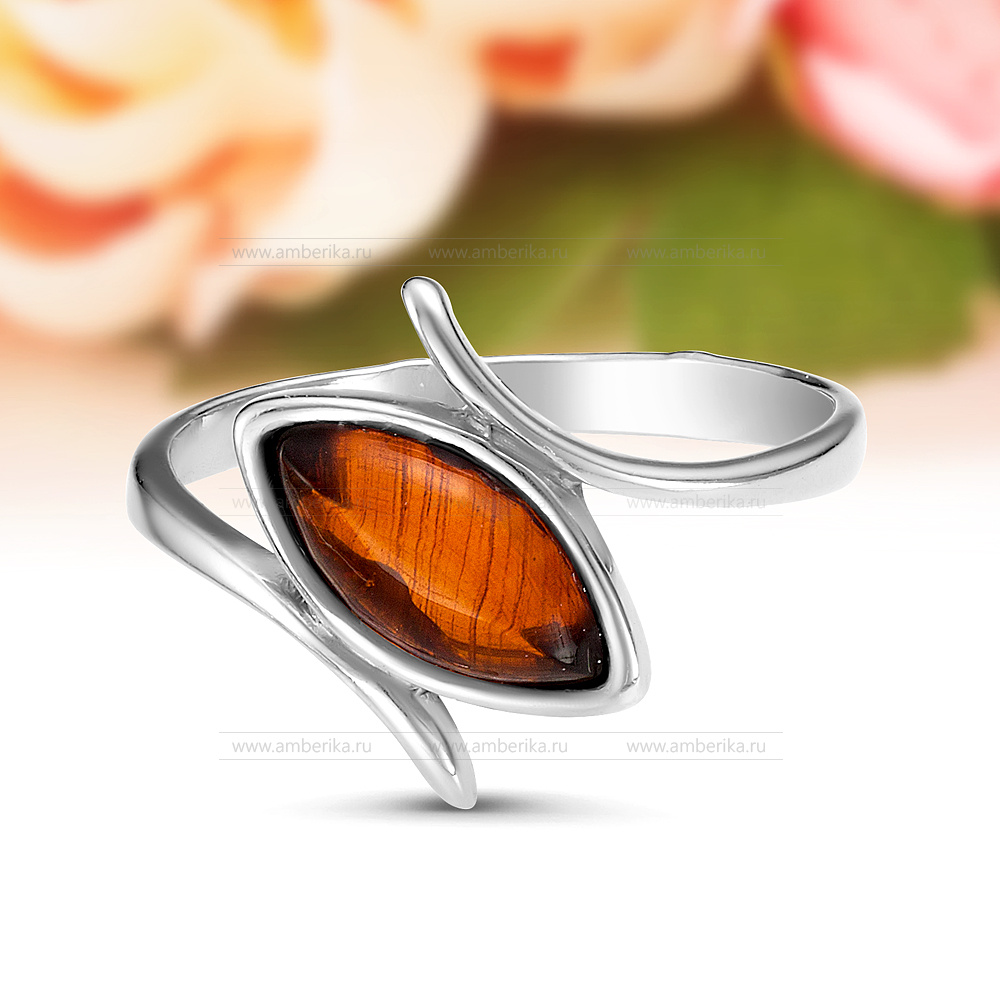 Кольцо из серебра 925 пробы с коньячным балтийским янтарем, артикул 12032