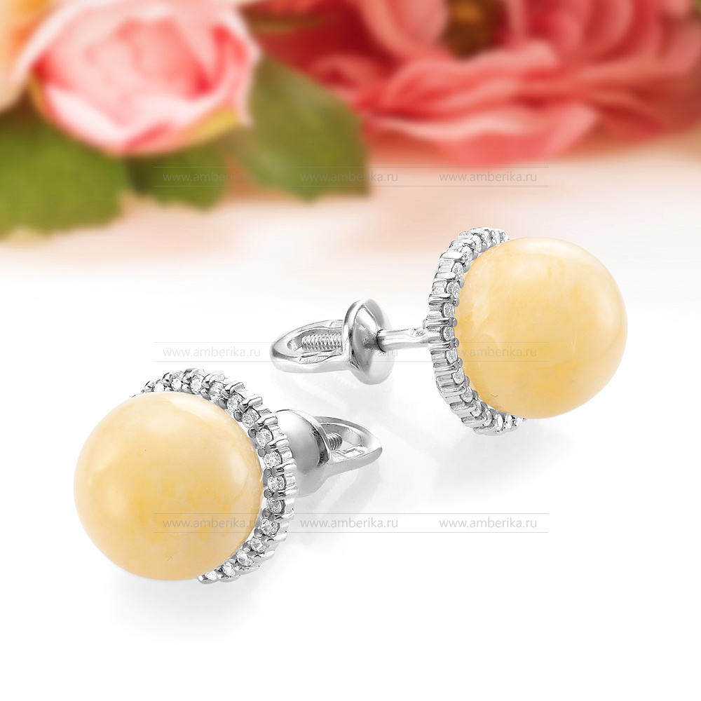 Серьги из серебра 925 пробы с лимонным балтийским янтарем, артикул 12408