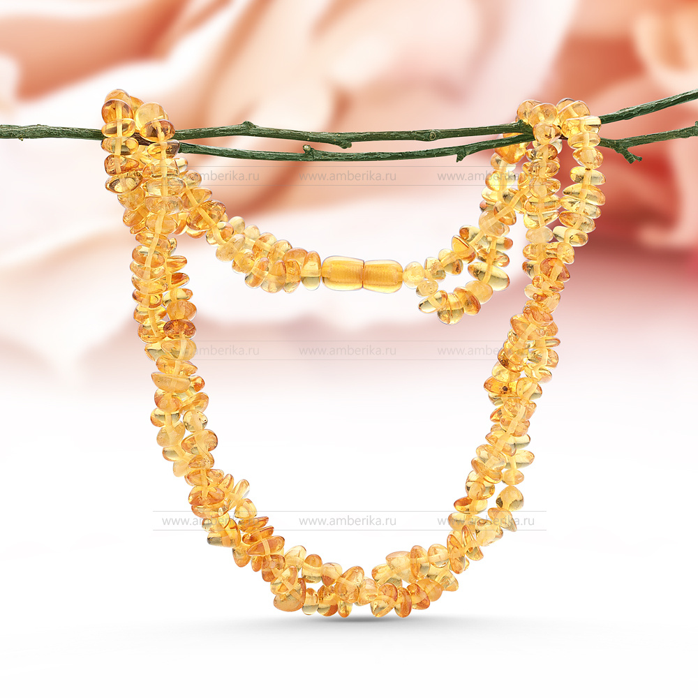 Ожерелье в 3 ряда из натурального лимонного балтийского янтаря, артикул 10961
