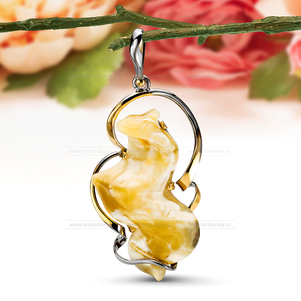 Кулон из серебра с Императорским балтийским янтарем, артикул 12231