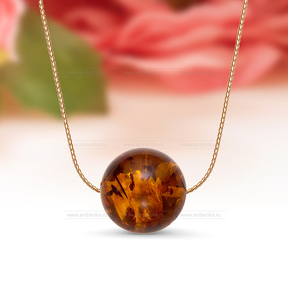 Цепочка из серебра 925 пробы, украшенная коньячным балтийским янтарем, артикул 11597
