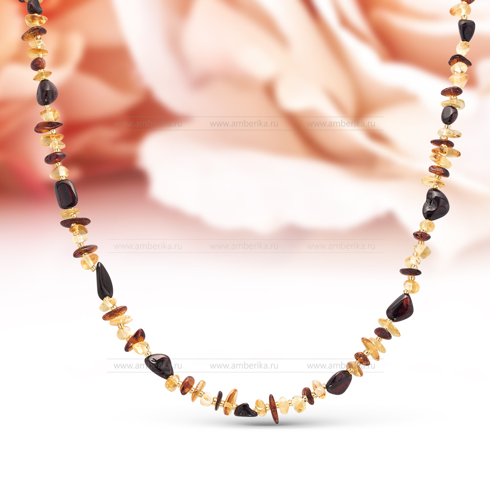 Ожерелье классическое "микс" из балтийского природного янтаря, артикул 12492