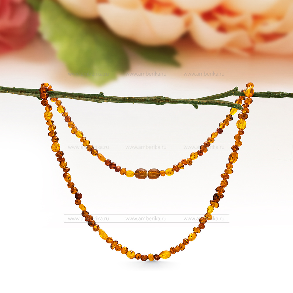 Ожерелье из коньячного натурального балтийского янтаря, артикул 12709