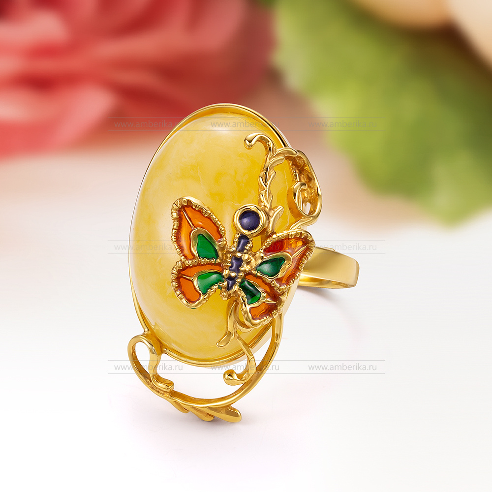 Кольцо из серебра 925 пробы с лимонным природным балтийским янтарем, артикул 12573