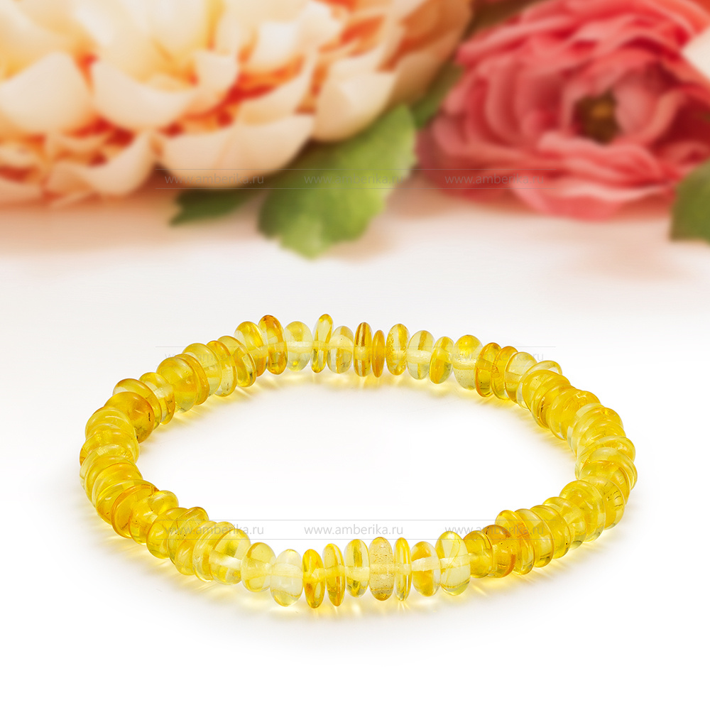 Браслет классический из лимонного природного балтийского янтаря, артикул 2090