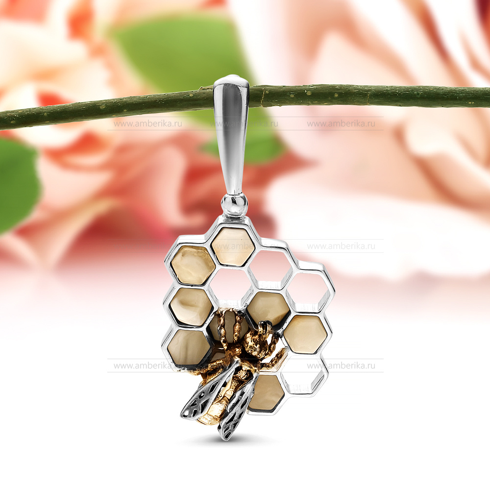 Кулон "Медовый" из серебра 925 пробы, украшенный лимонным янтарем, артикул 11411