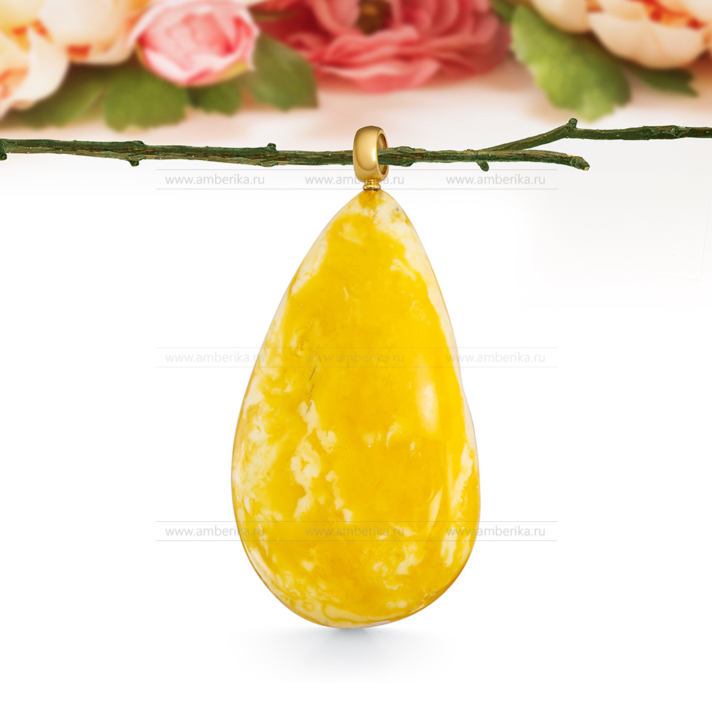 Кулон из золота 585 пробы, украшенный лимонным балтийским янтарем, артикул 11936