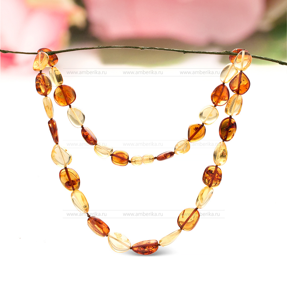 Ожерелье из балтийского природного янтаря "микс", артикул 2126