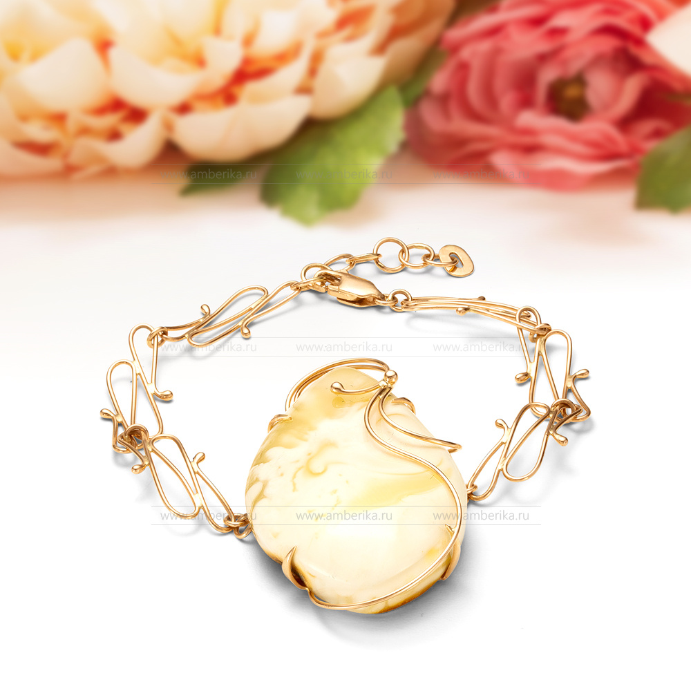 Браслет "Император" из золота 585 пробы с Императорским балтийским янтарем, артикул 11589