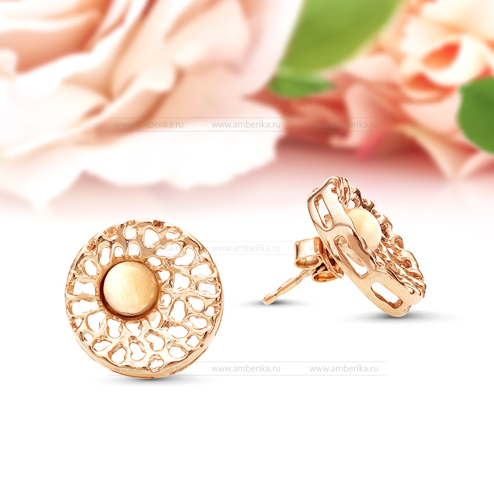 Серьги из серебра 925 пробы, украшенные балтийским природным янтарем, артикул 11214