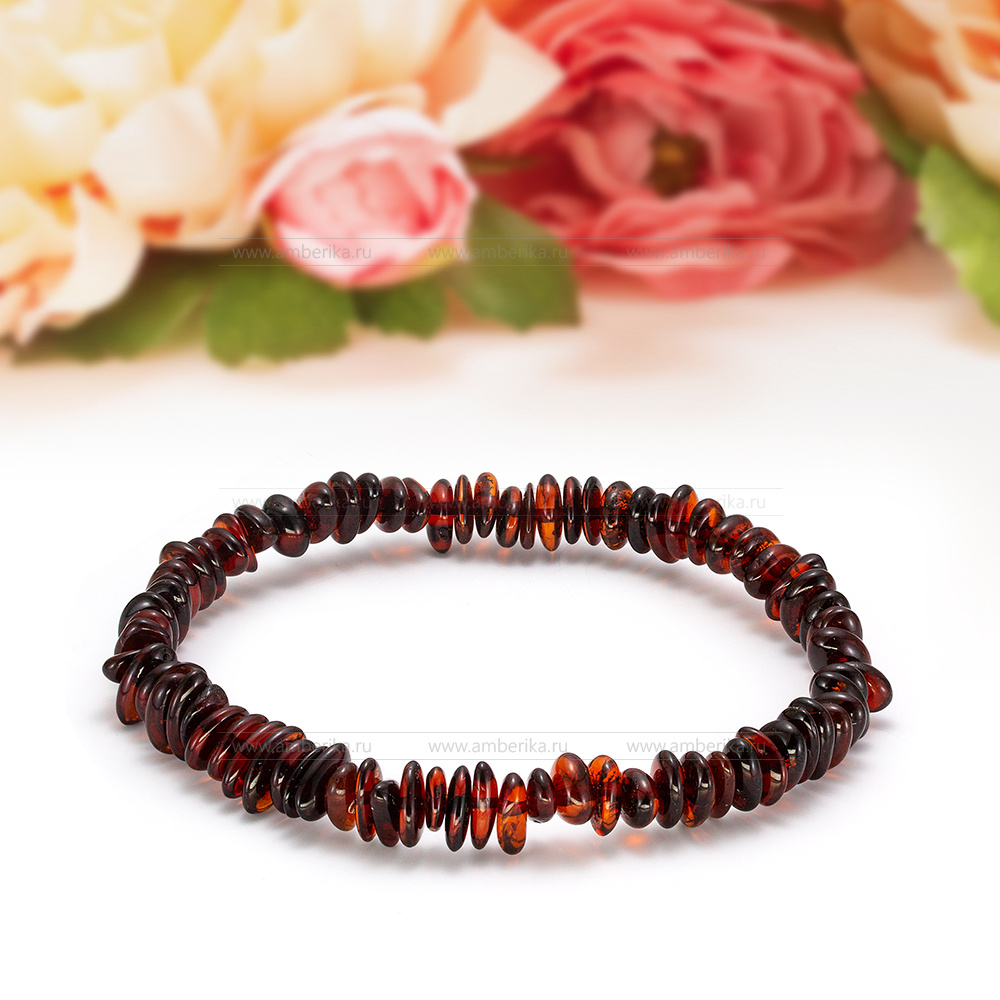 Браслет классический из вишневого природного балтийского янтаря, артикул 10934