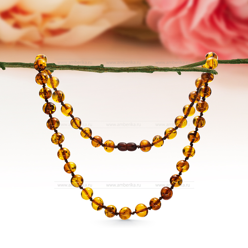 Ожерелье из коньячного природного балтийского янтаря, артикул 2133