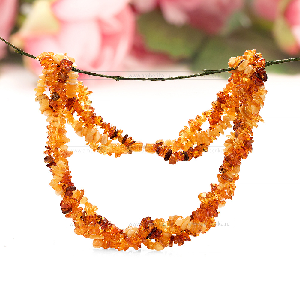 Ожерелье в 3 ряда из натурального балтийского янтаря "микс", артикул 2277