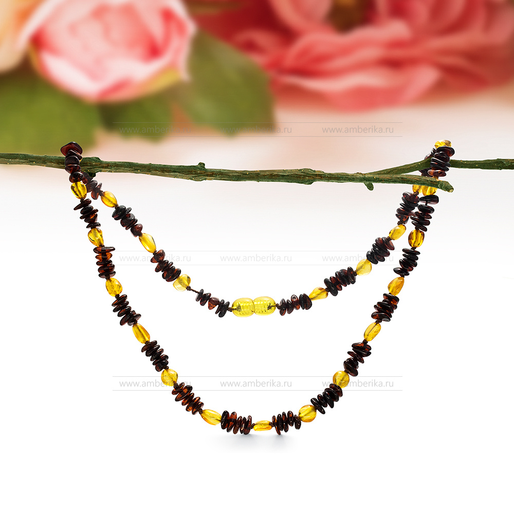 Ожерелье "микс" из натурального балтийского янтаря, артикул 12699
